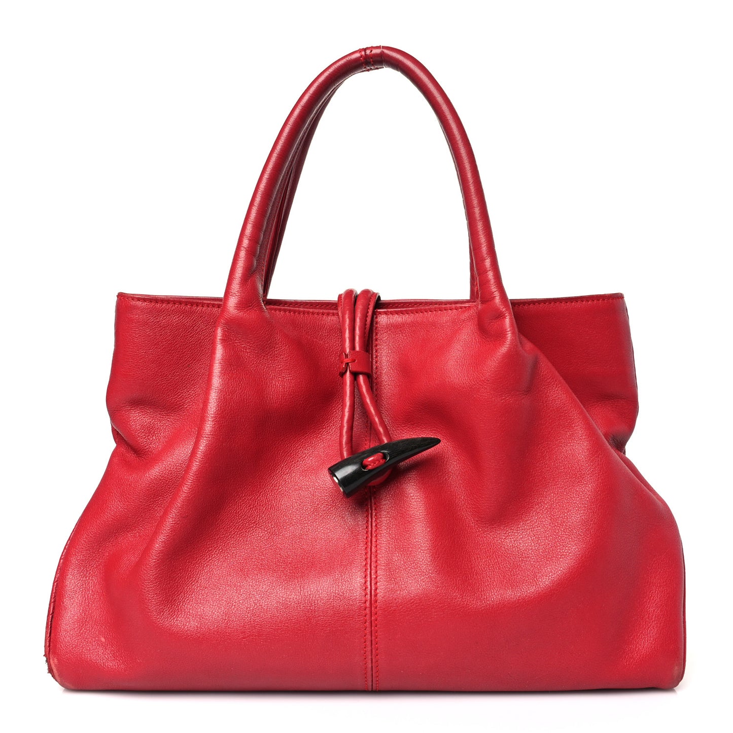 Grainy Calfskin House Check Horn Toggle Tote Red