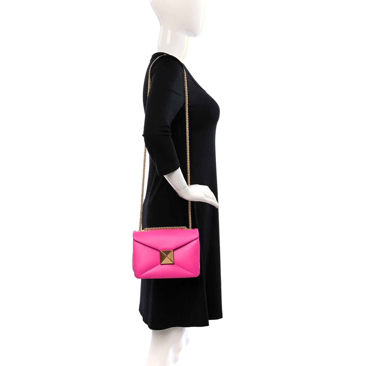 Valentino Garavani Nappa One Stud Chain Clutch Pink PP 2 of 8