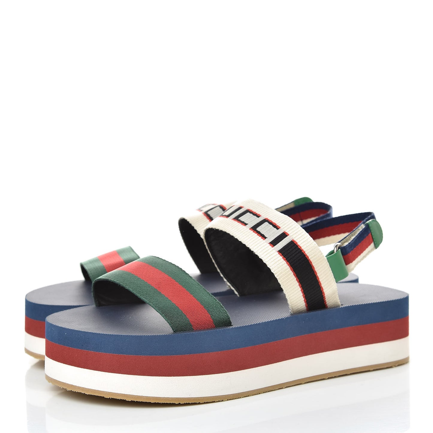 Nylon Stripe Logo Sylvie Web Platform Slingback Sandals 39 Green Red Ecru