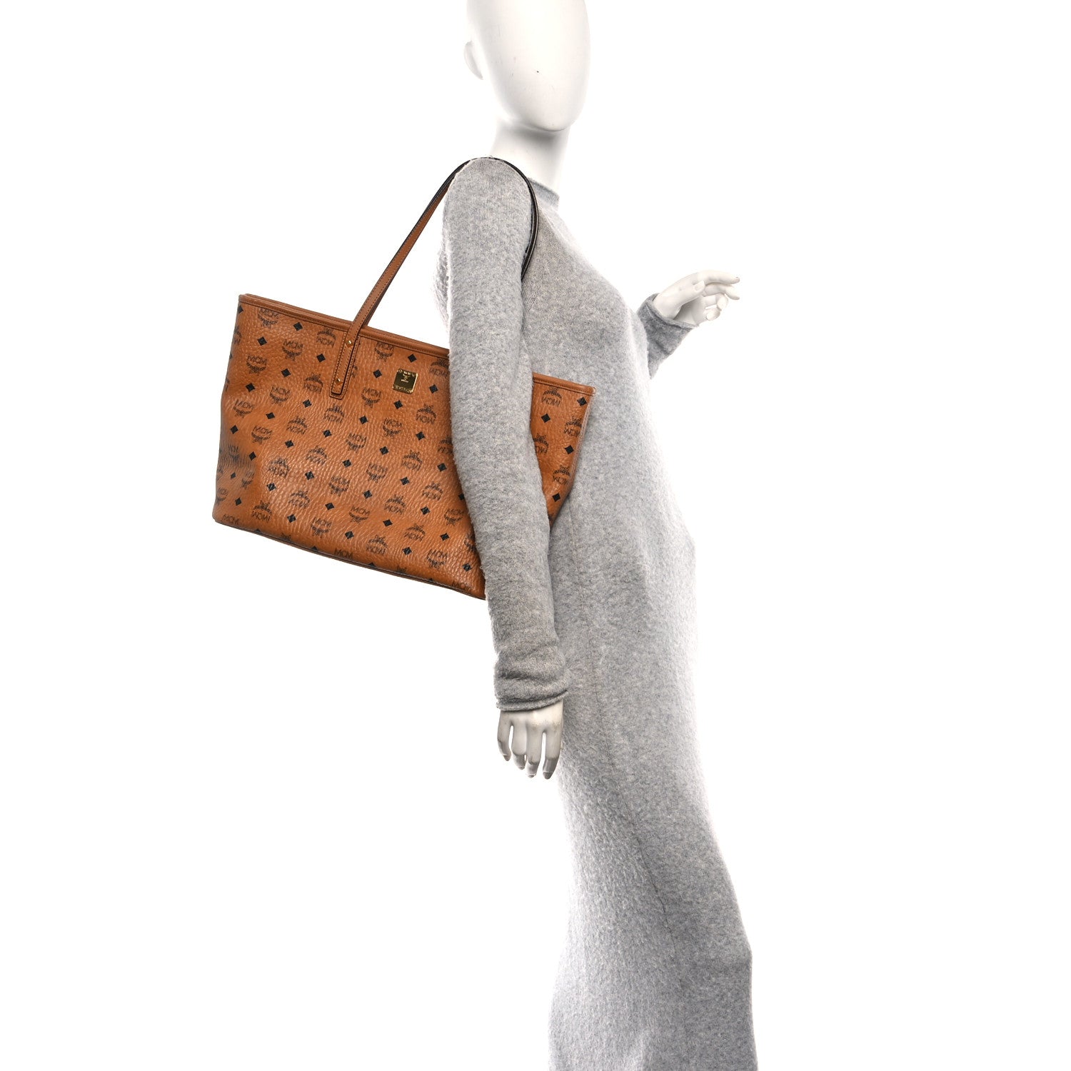 MCM Visetos Medium Anya Top Zip Shopper Tote Cognac 2 of 11