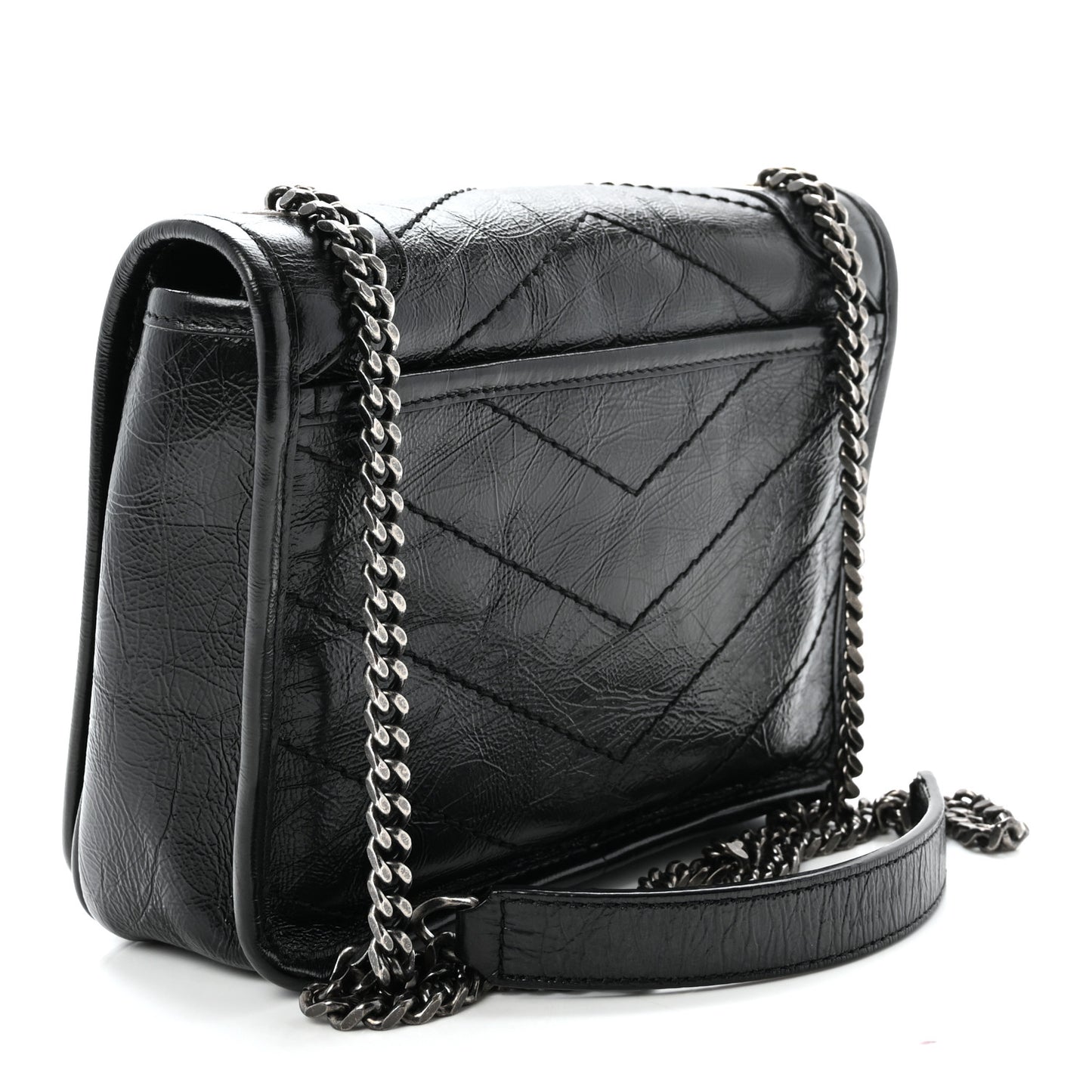 Crinkled Calfskin Matelasse Monogram Niki Chain Wallet Black