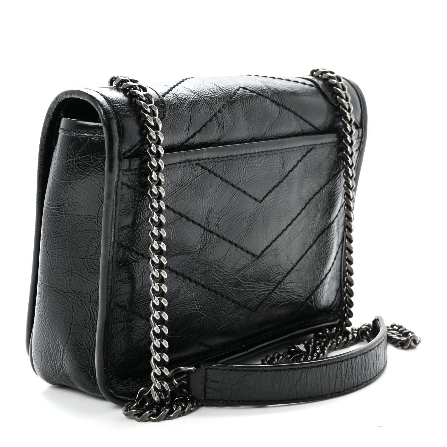 Saint Laurent Crinkled Calfskin Matelasse Monogram Niki Chain Wallet Black 3 of 10