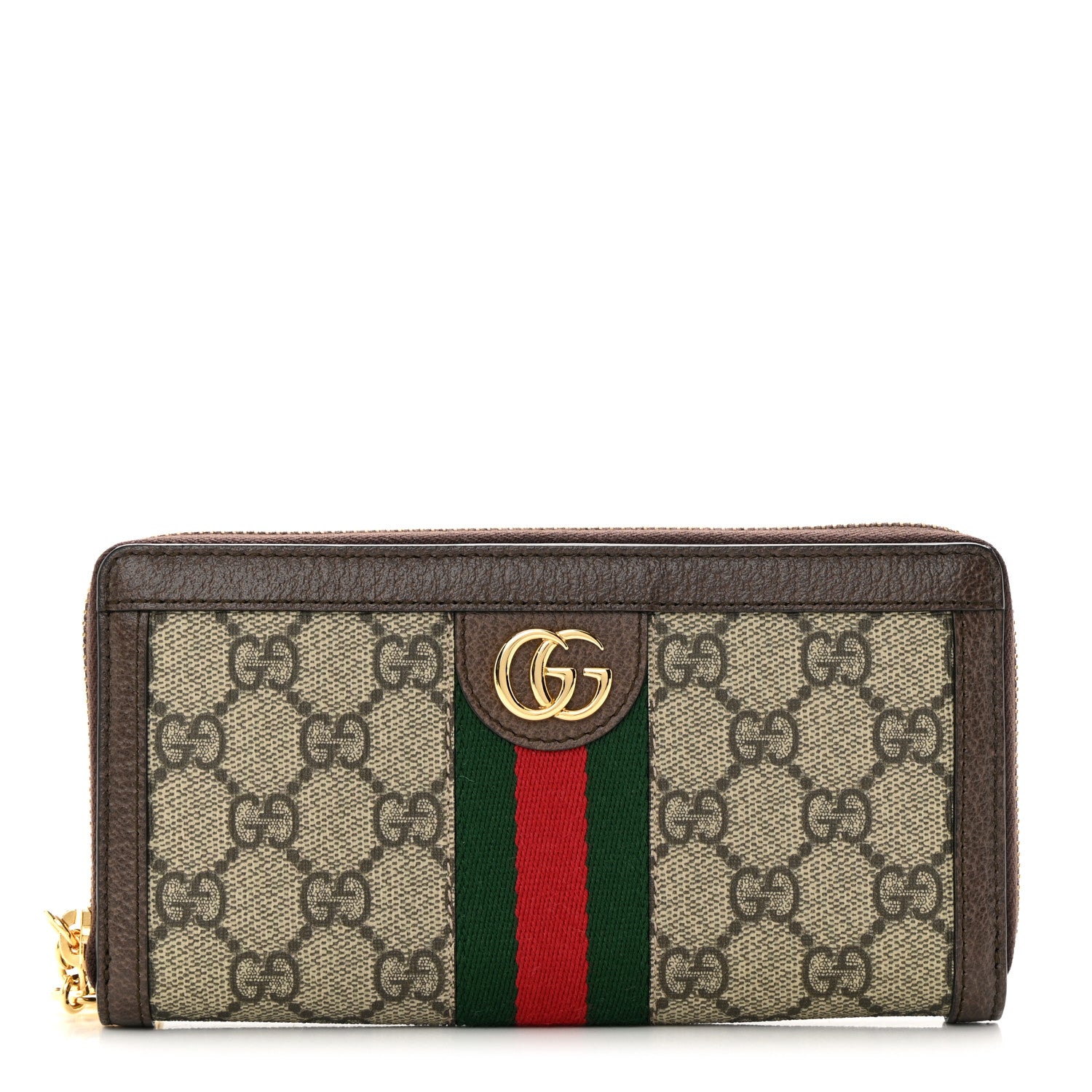 Gucci GG Supreme Monogram Web Ophidia Zip Around Wallet Brown 1 of 8
