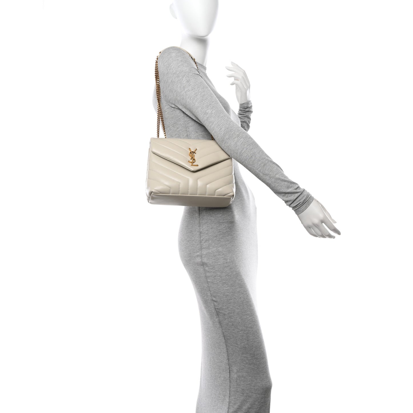 Calfskin Y Quilted Monogram Small Loulou Chain Satchel Crema Soft