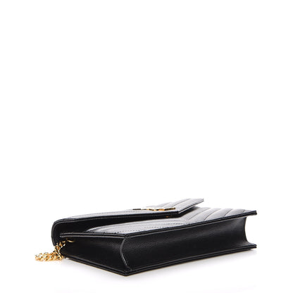 Saint Laurent Grain De Poudre Matelasse Chevron Monogram Envelope Chain Wallet Black 6 of 17