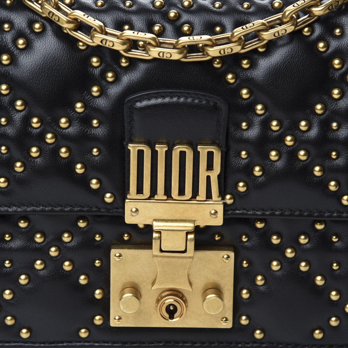 Lambskin Cannage Studded Small Dioraddict Flap Bag Black