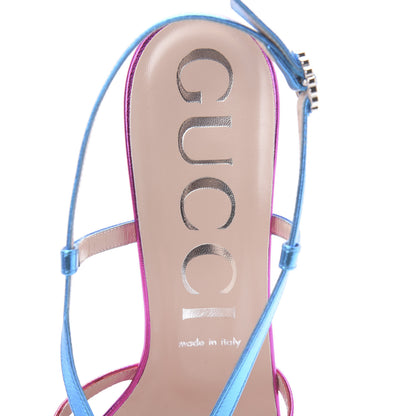 Gucci Metallic Nappa Crystal Zephyra Slingback Platform High Heel Sandals 40.5 Fuchsia Dark Turquoise 6 of 8