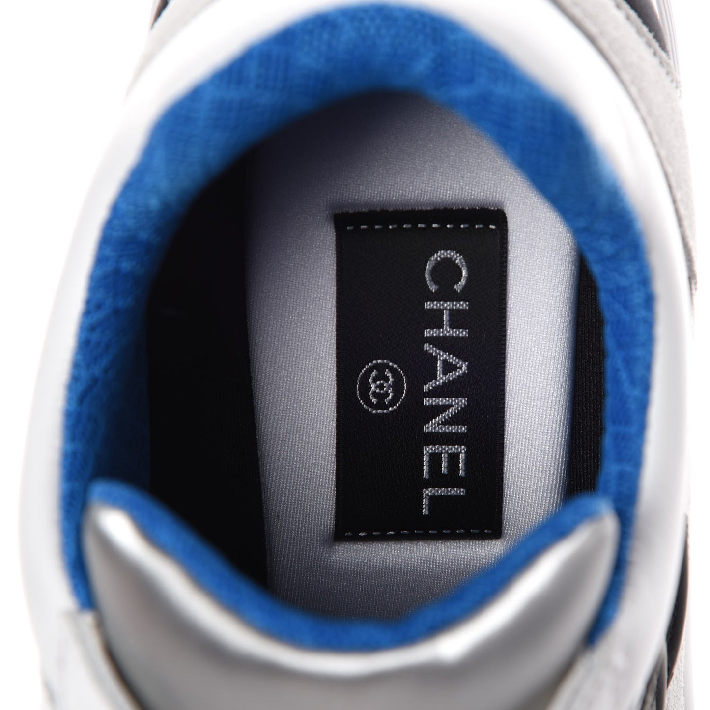Suede Calfskin Womens CC Sneakers 39.5 White Silver Blue