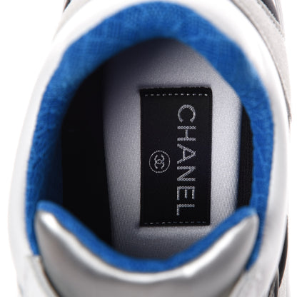 Chanel Suede Calfskin Womens CC Sneakers 39.5 White Silver Blue 7 of 9
