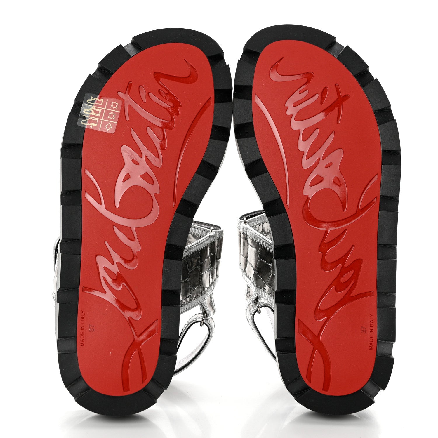 Christian Louboutin Metallic Calfskin Alligator Embossed Nappa Lock Cool Flat Sandals 37 Silver 5 of 7