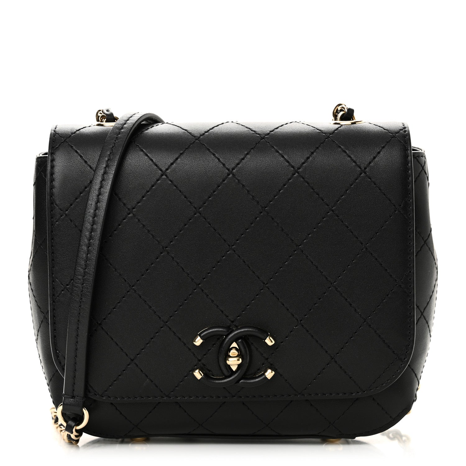 Chanel Calfskin Stitched Small Covered CC Flap Bag Black 1 of 10