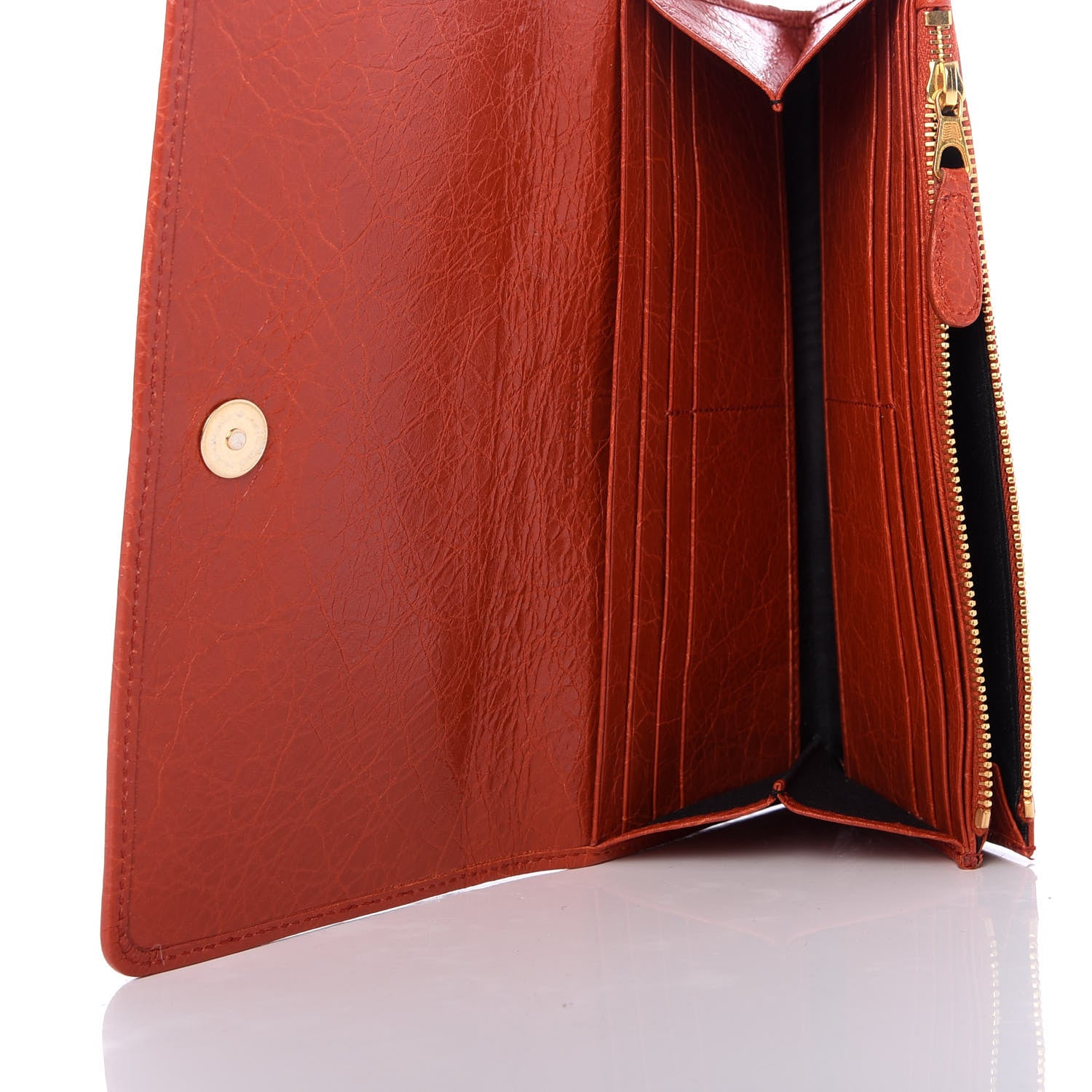 Balenciaga Agneau Giant 12 Gold Hardware Money Wallet Rouge Ambre 5 of 9