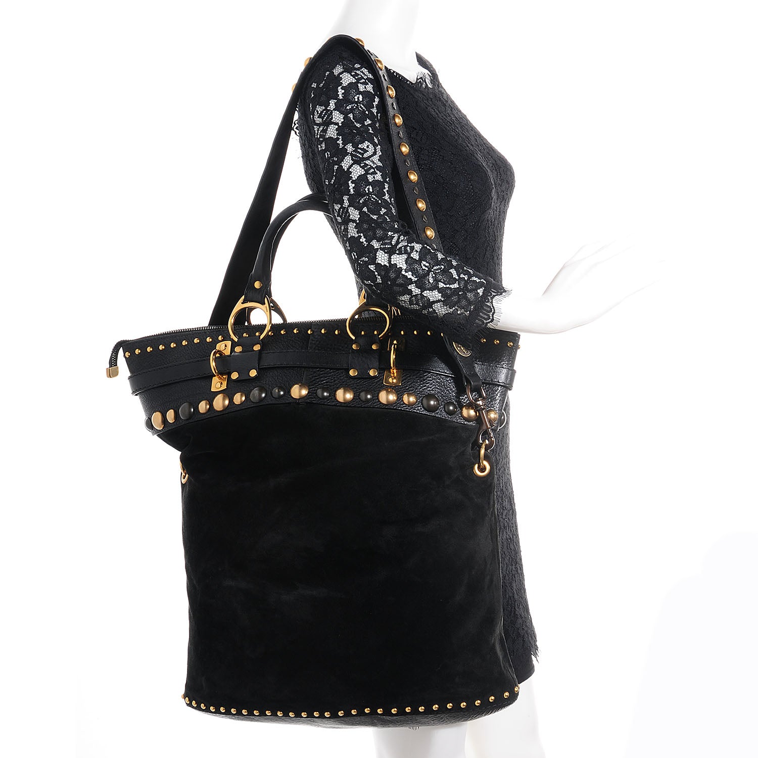 Gucci Suede Leather Large Babouska Shoulder Tote Black 2 of 8