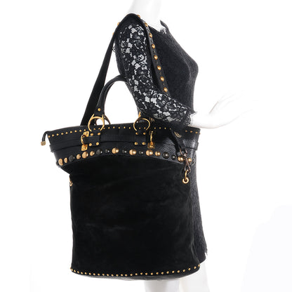 Gucci Suede Leather Large Babouska Shoulder Tote Black 2 of 8