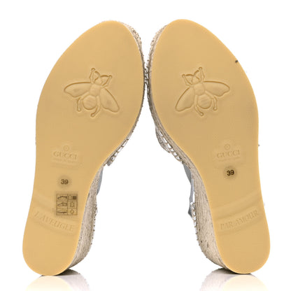 Gucci Lame GG Monogram Ankle Wrap Platform Espadrille Wedges 39 Silver 4 of 4