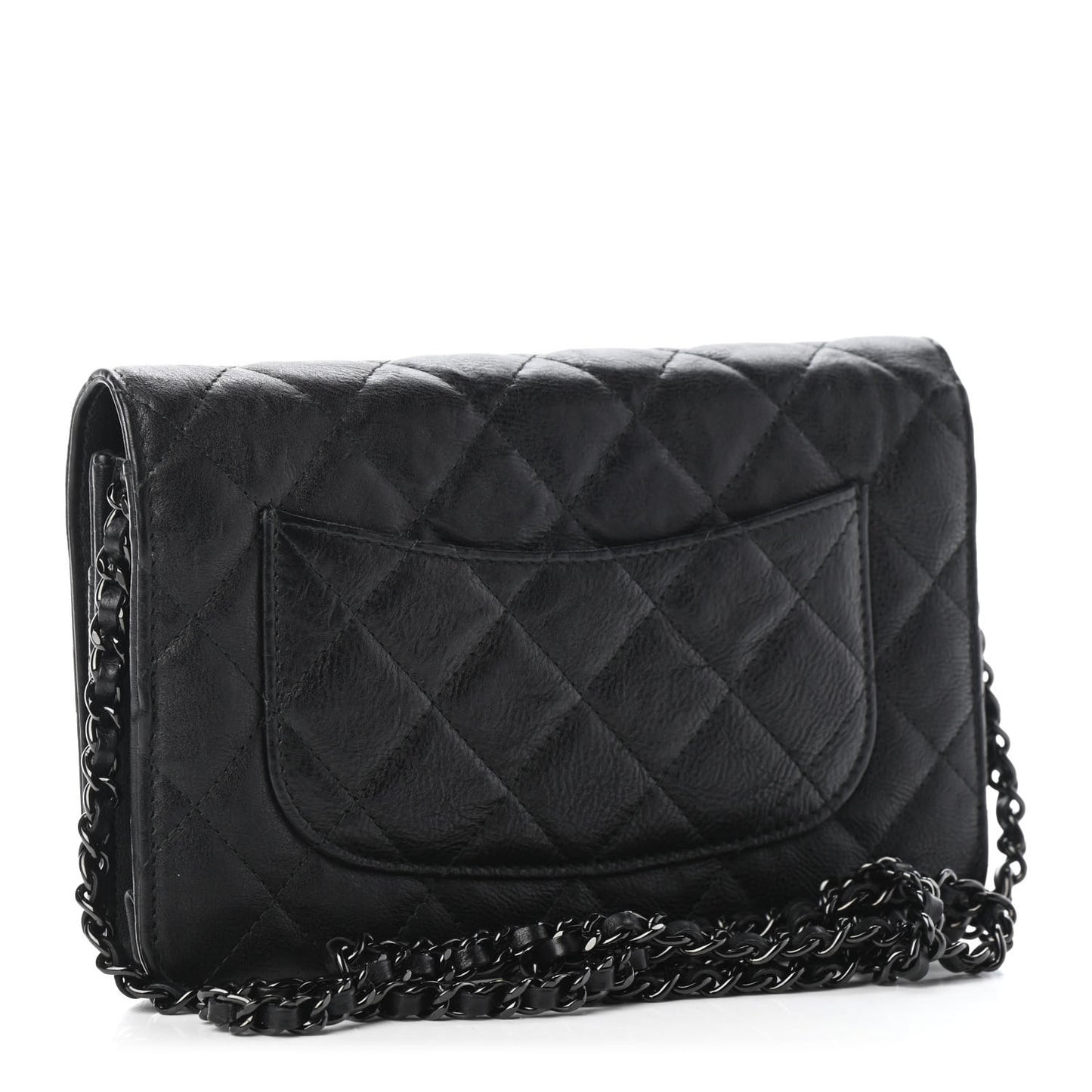 Crumpled Calfskin Quilted Wallet On Chain WOC So Black