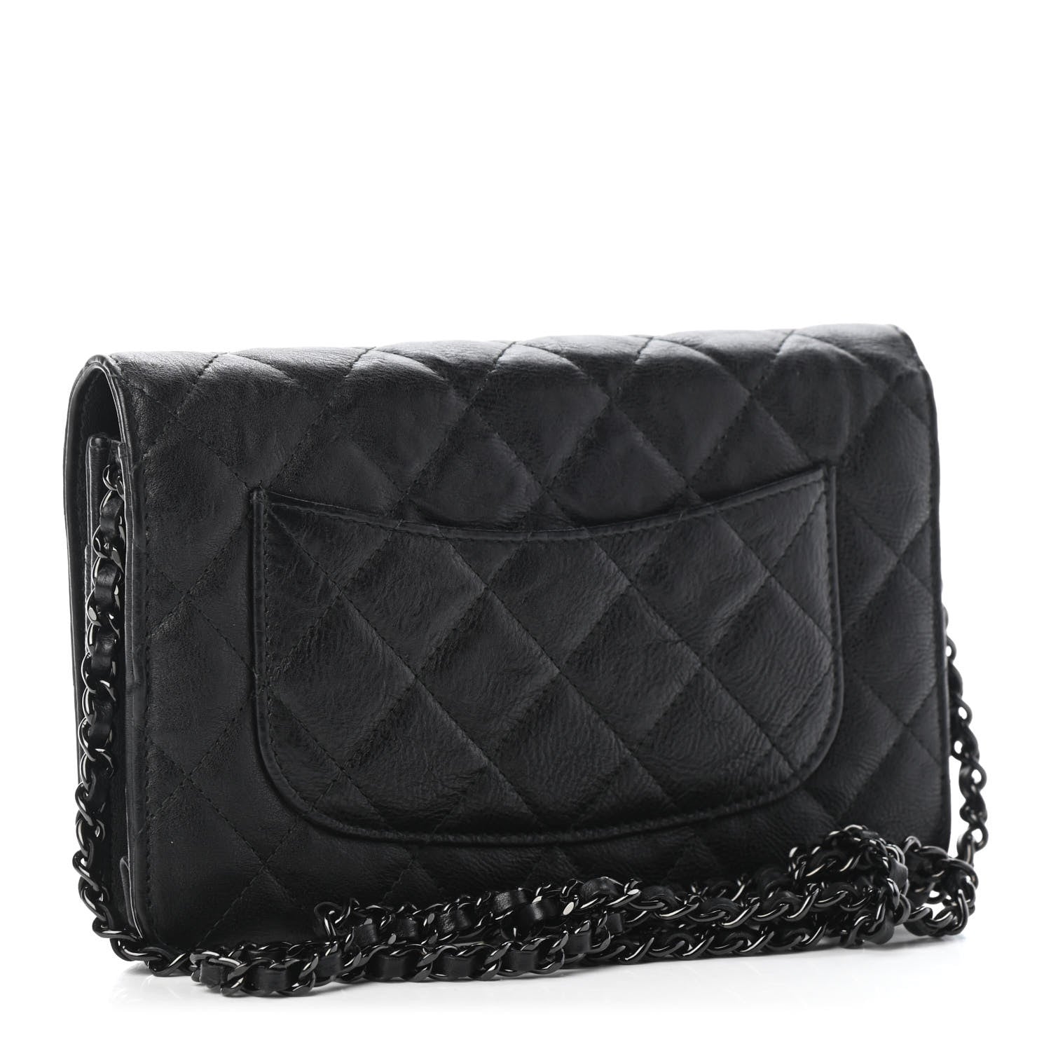Chanel Crumpled Calfskin Quilted Wallet On Chain WOC So Black 2 of 6