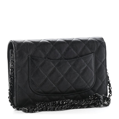 Chanel Crumpled Calfskin Quilted Wallet On Chain WOC So Black 2 of 6