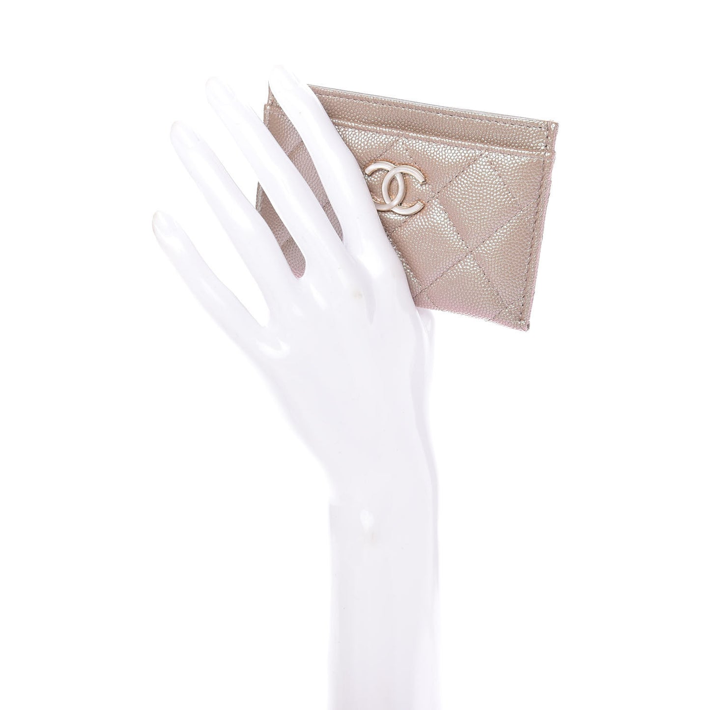 Iridescent Caviar Quilted Card Holder Beige