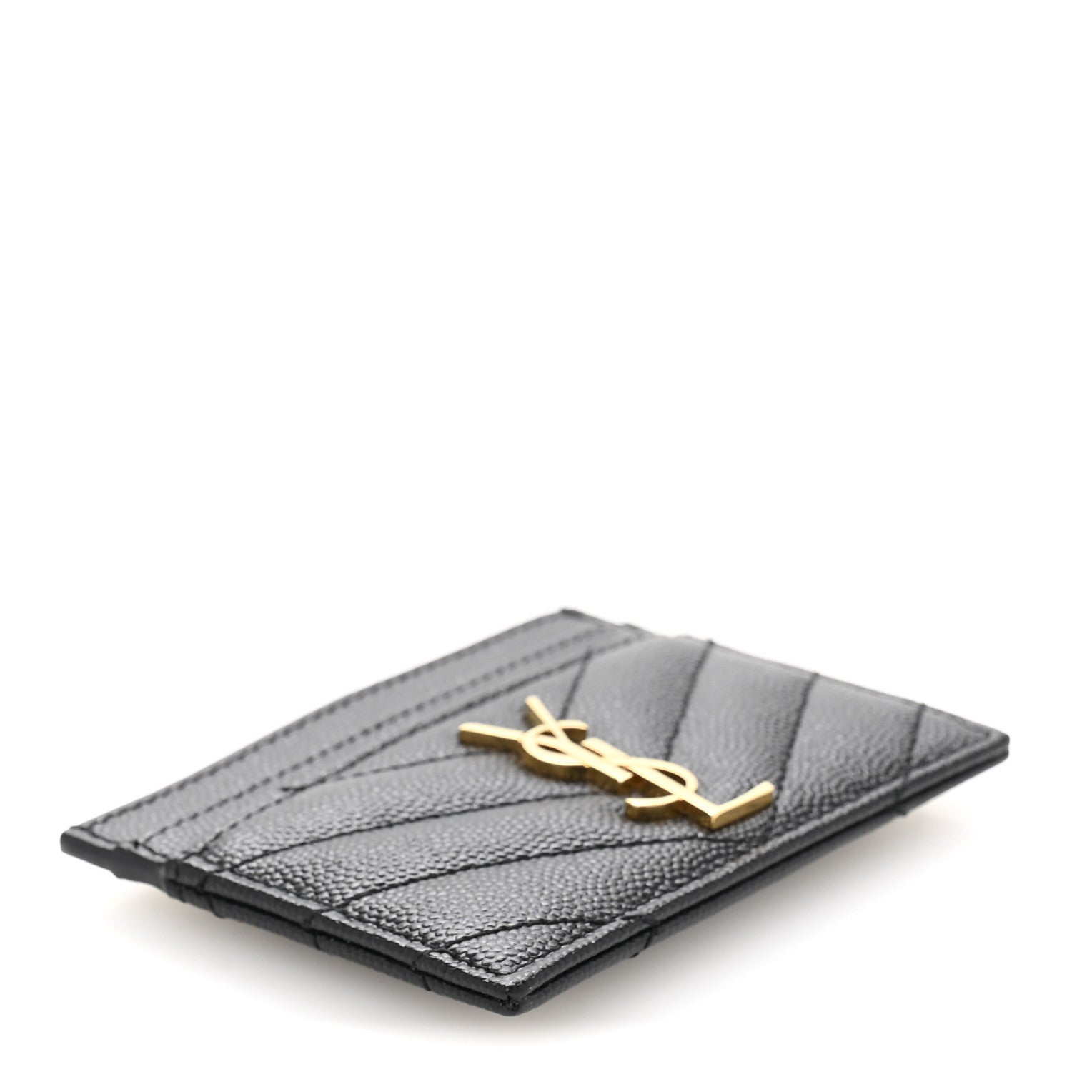 Saint Laurent Grain De Poudre Matelasse Chevron Monogram Credit Card Case Black 4 of 11