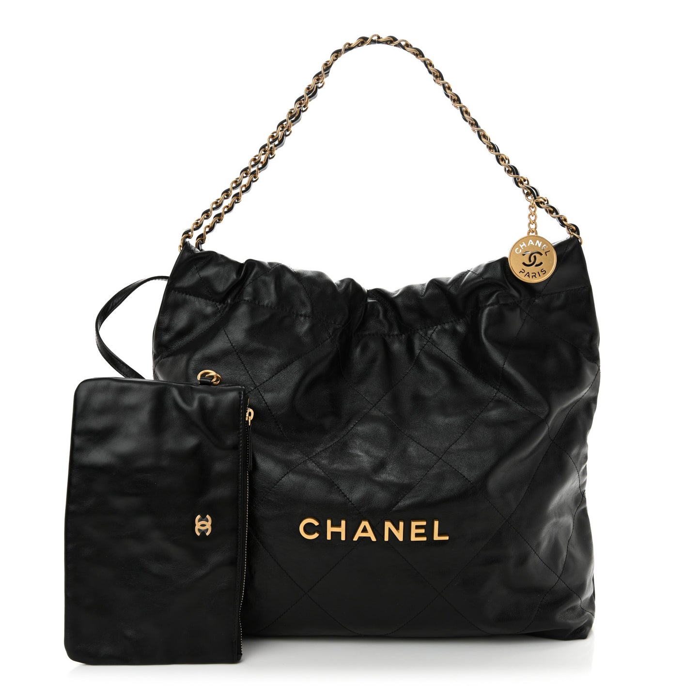 Shiny Calfskin Quilted Chanel 22 Black