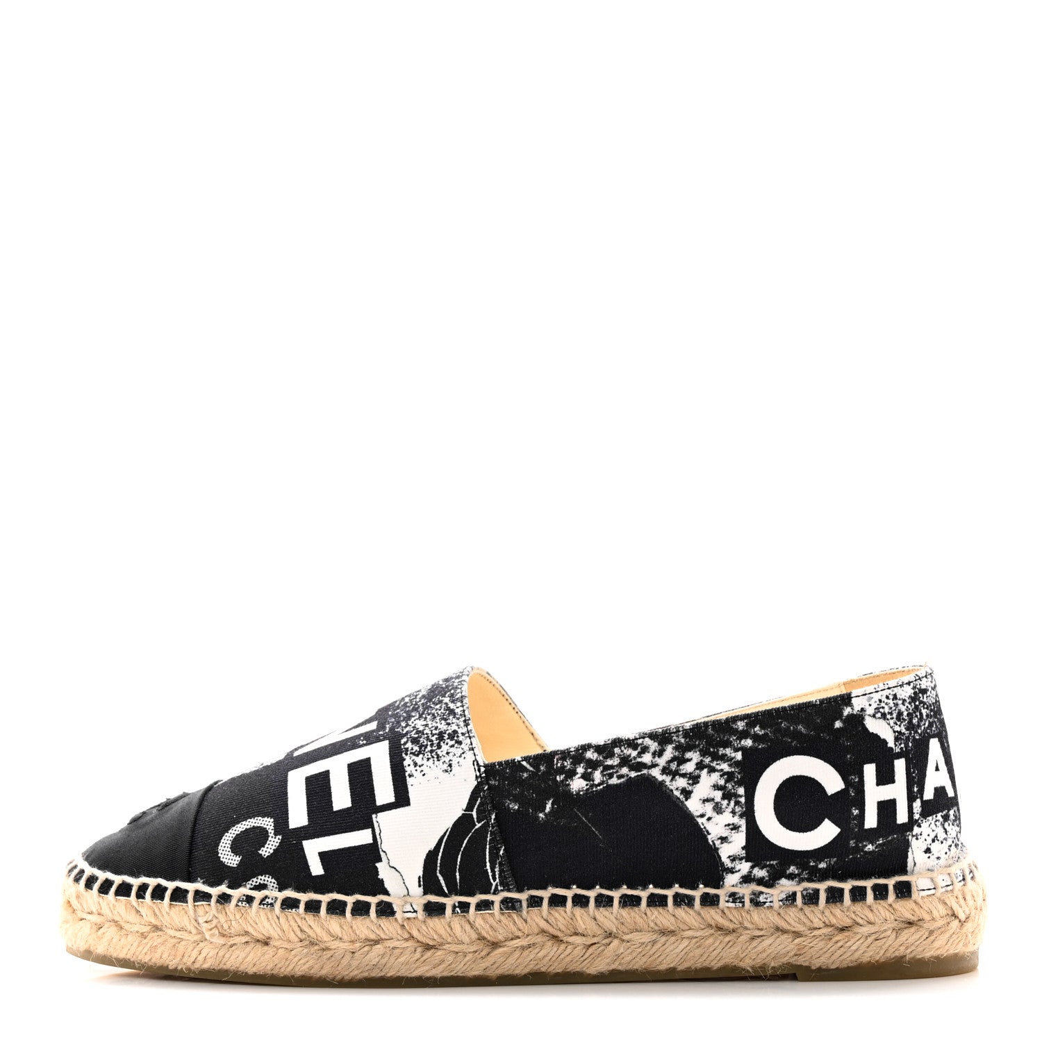 Chanel Printed Canvas Grosgrain 31 Rue Cambon Espadrilles 40 Black White 1 of 10