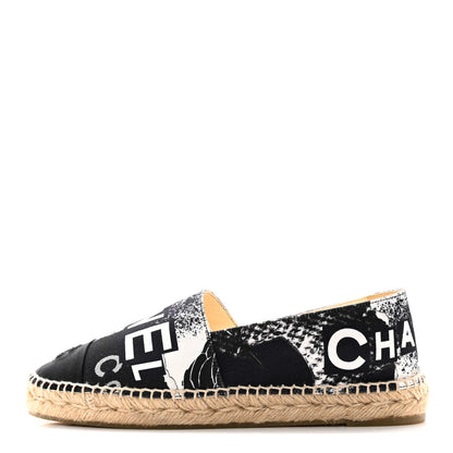 Chanel Printed Canvas Grosgrain 31 Rue Cambon Espadrilles 40 Black White 1 of 10