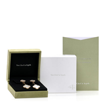 Van Cleef & Arpels 18K Yellow Gold Mother of Pearl 2 Motifs Magic Alhambra Earrings 5 of 5