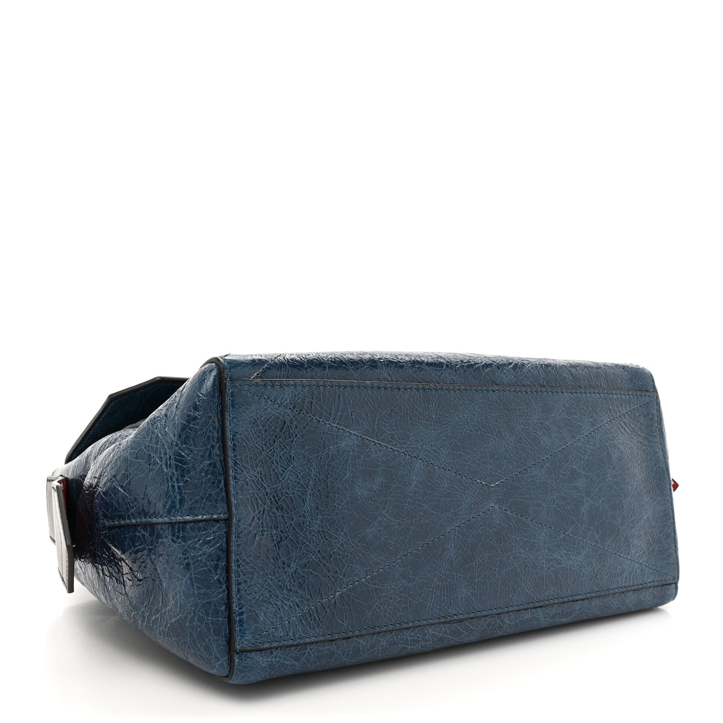 Creased Patent Calfskin Medium ID Flap Oil Blue