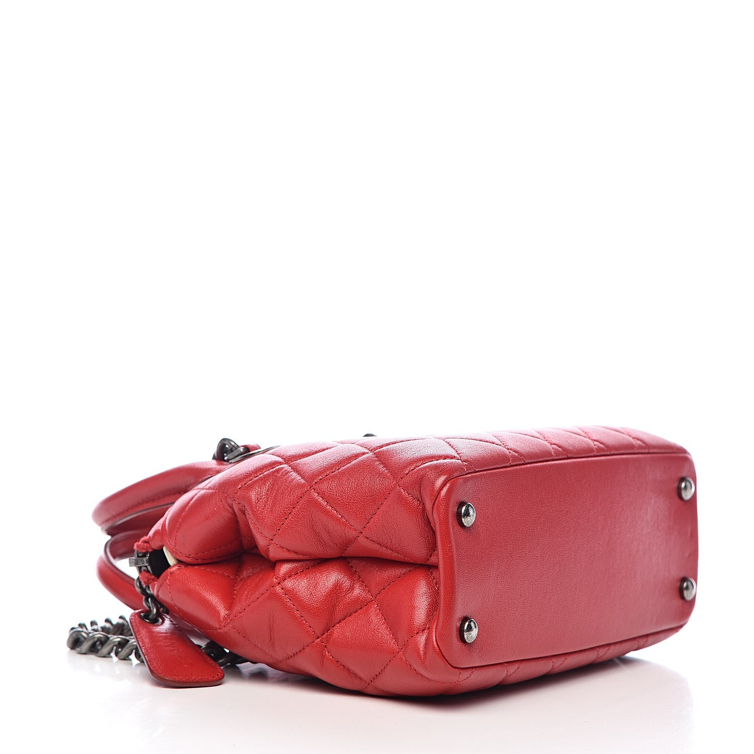 Chanel Shiny Sheepskin Quilted Small Shopping Tote Red 4 of 12
