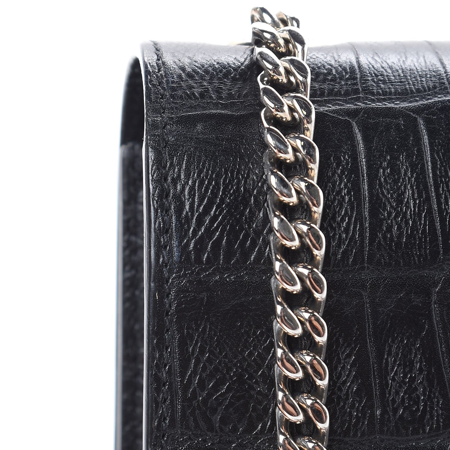 Calfskin Crocodile Embossed Monogram Small Kate Tassel Satchel Black