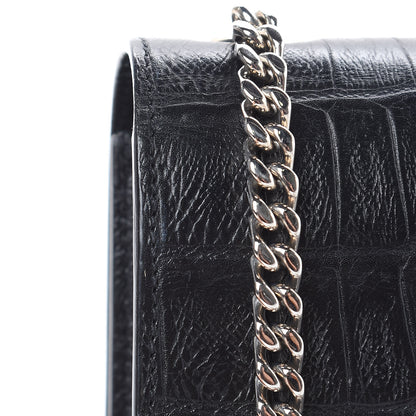 Saint Laurent Calfskin Crocodile Embossed Monogram Small Kate Tassel Satchel Black 9 of 12