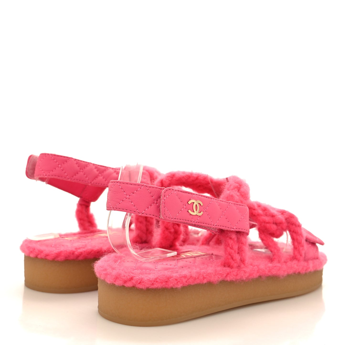 Cord Lambskin Quilted Logo Sandals 38 Pink
