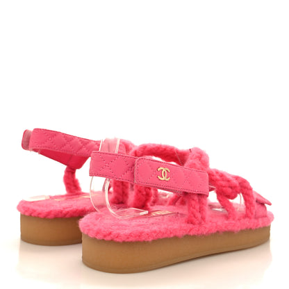 Chanel Cord Lambskin Quilted Logo Sandals 38 Pink 4 of 7