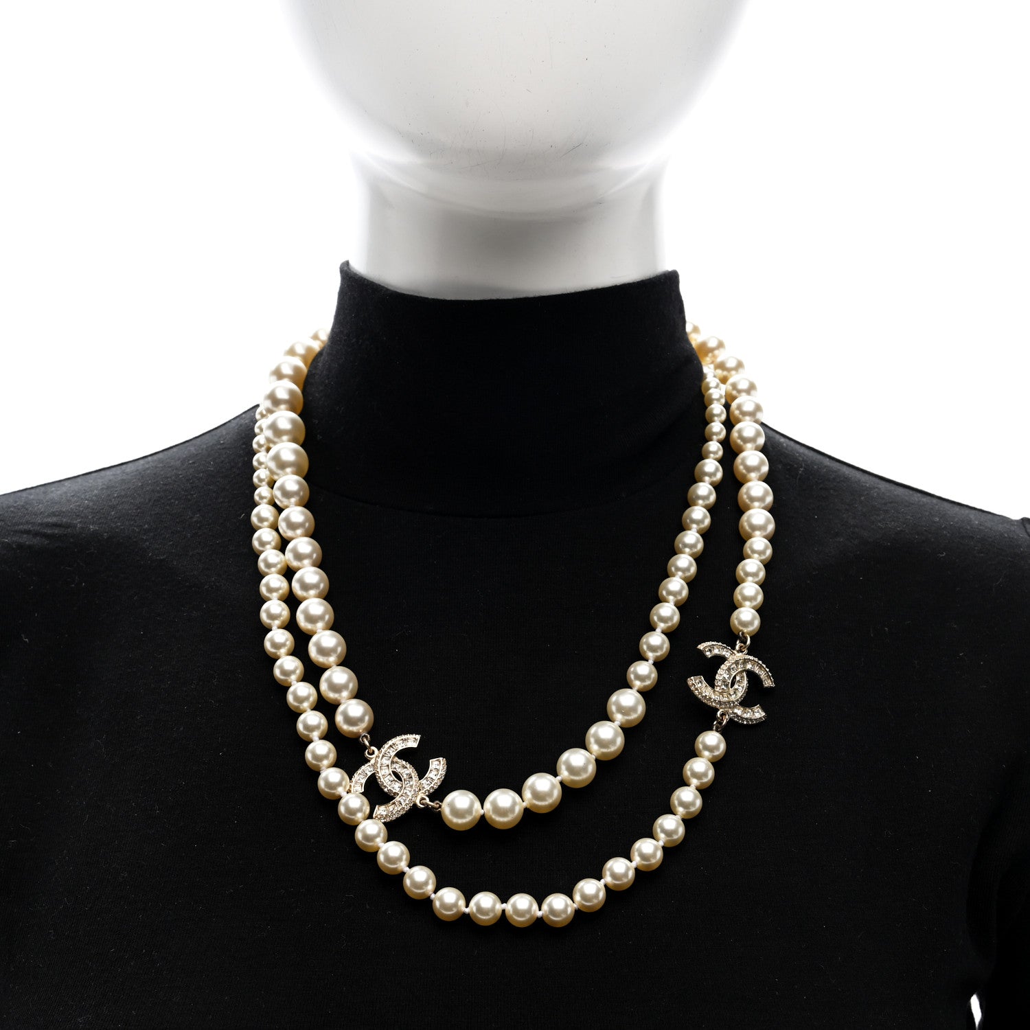 Chanel Pearl Baguette Crystal Long CC Necklace Gold 2 of 4