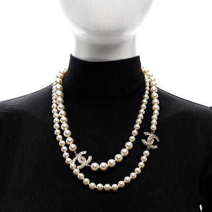 Chanel Pearl Baguette Crystal Long CC Necklace Gold 2 of 4