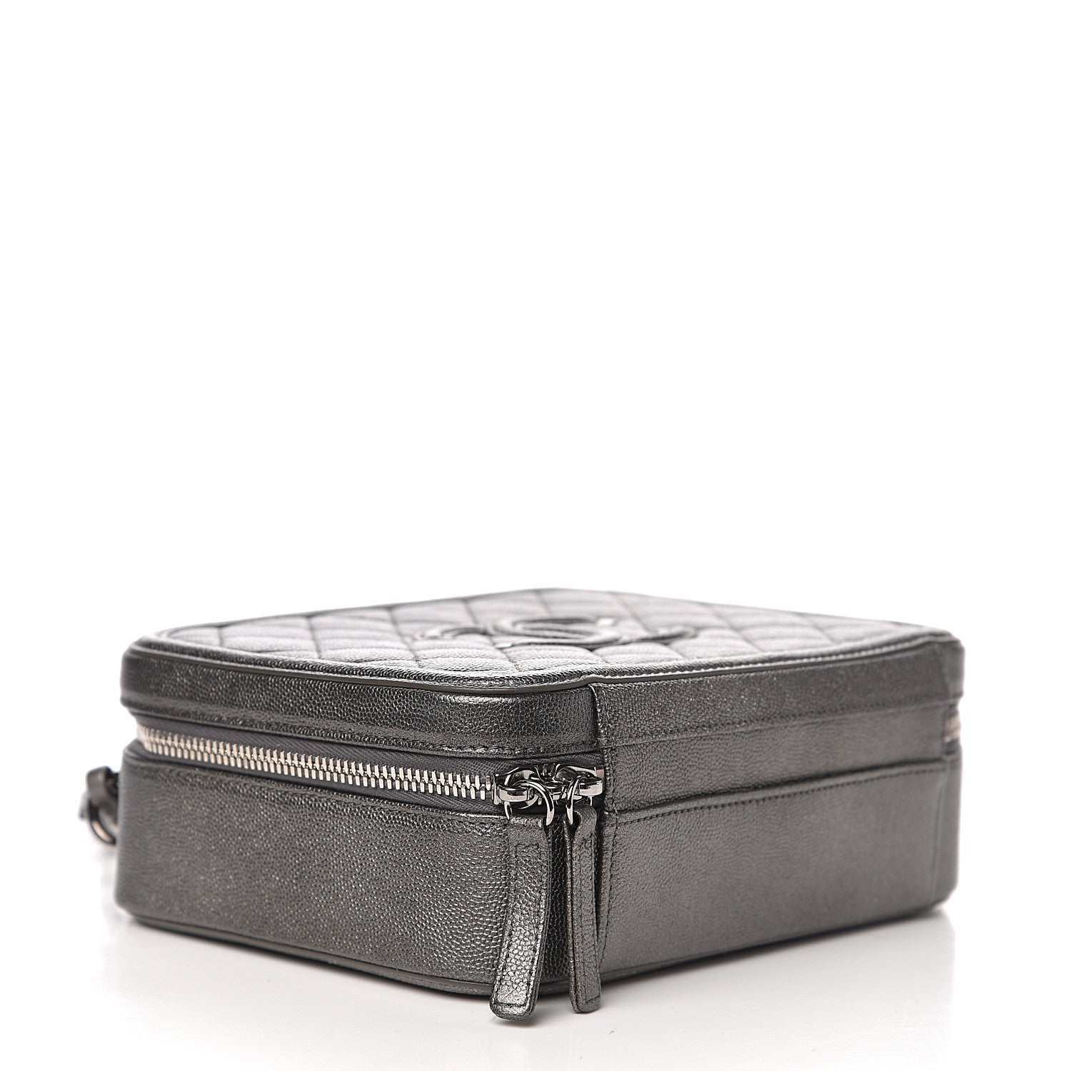 Chanel Metallic Caviar Quilted Medium CC Filigree Vanity Case Dark Silver 3 of 10