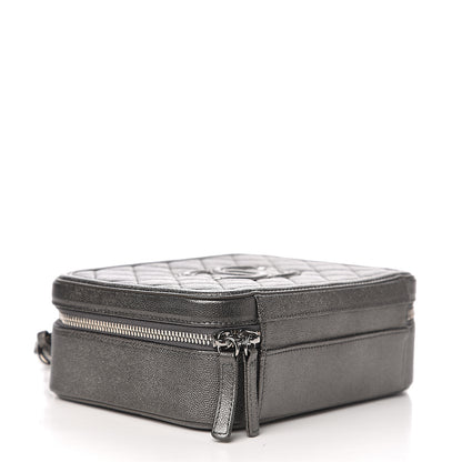 Chanel Metallic Caviar Quilted Medium CC Filigree Vanity Case Dark Silver 3 of 10