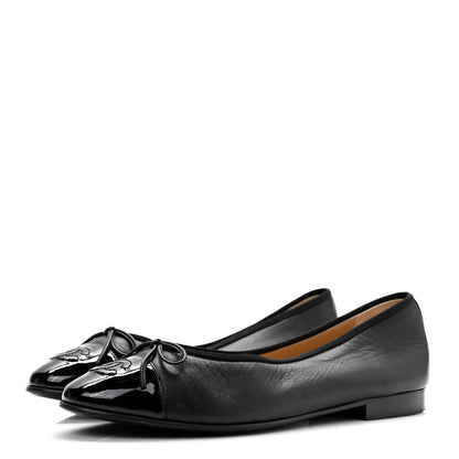 Chanel Lambskin Patent Cap Toe CC Ballerina Flats 37 Black 3 of 11