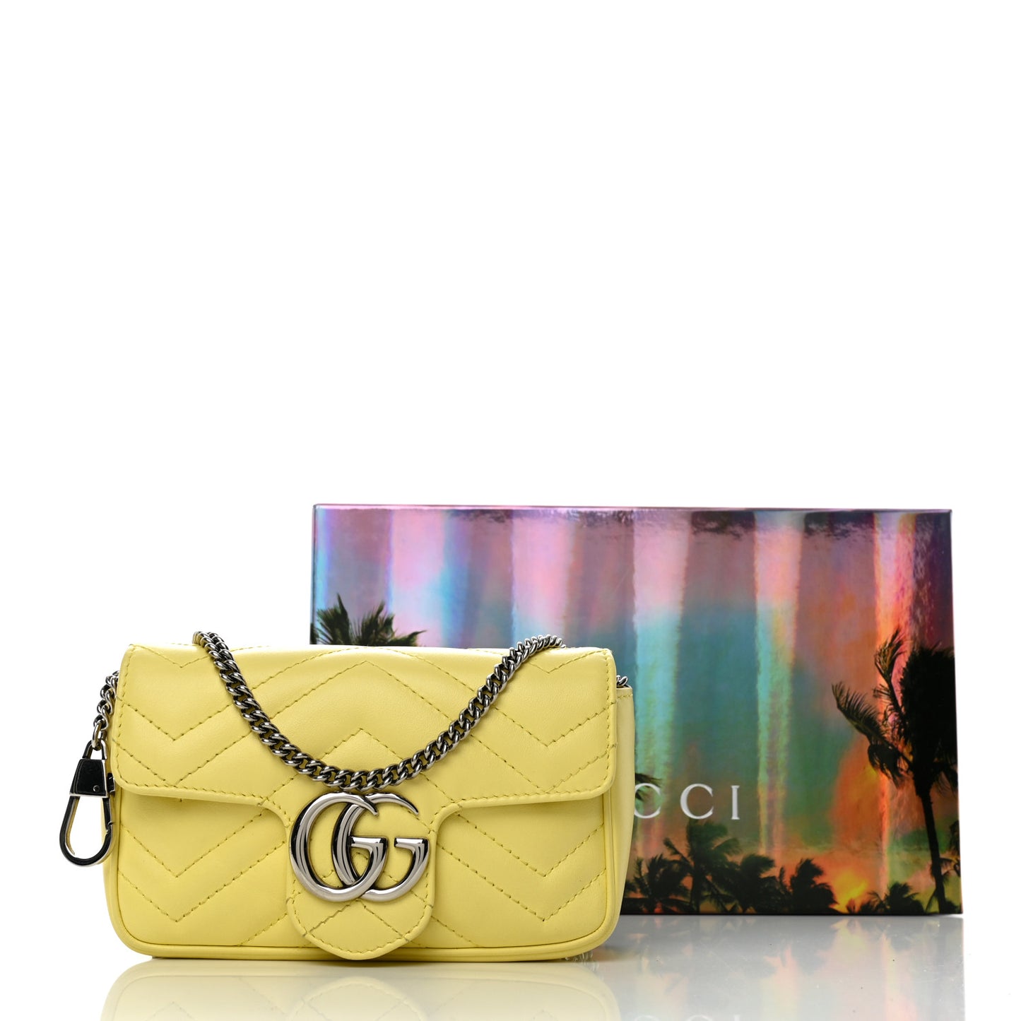 Calfskin Matelasse Super Mini GG Marmont Shoulder Bag Banana
