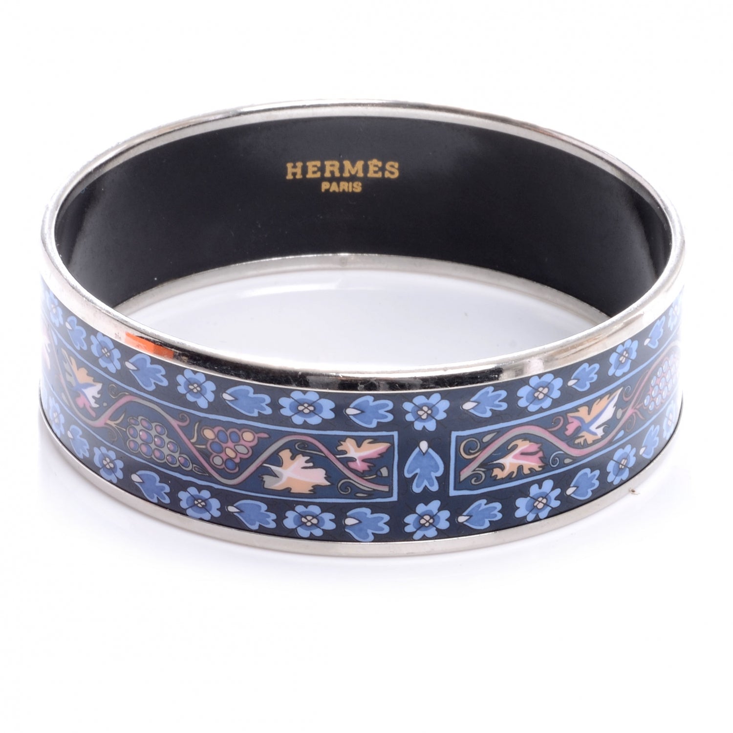 Hermes Enamel Printed Wide Bracelet 65 Bleu 1 of 5