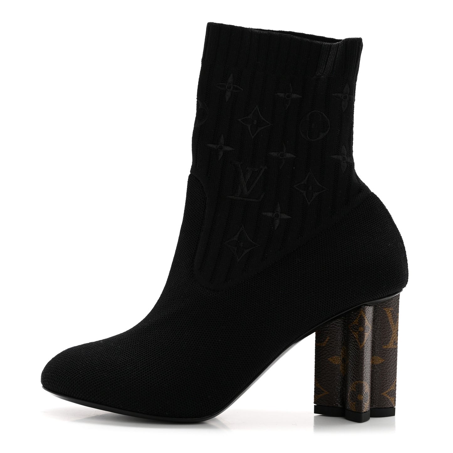 Monogram Stretch Fabric Silhouette Ankle Boots 36 Black