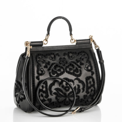 Dolce & Gabbana Calfskin Medium Embroidered Laser Cut Miss Sicily Satchel Black 3 of 6