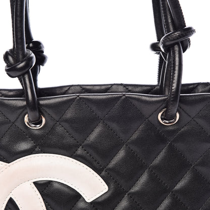 Chanel Calfskin Quilted Small Cambon Tote Black White 10 of 11