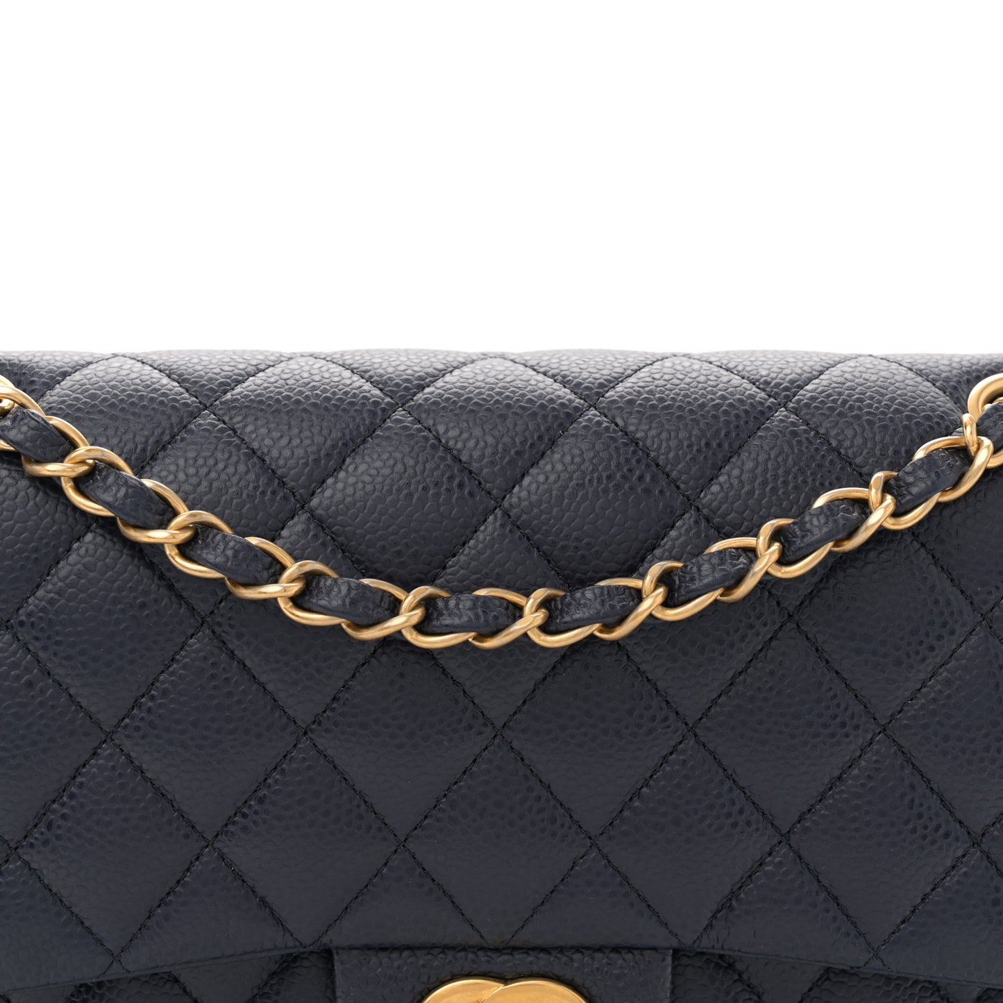 Caviar Quilted Medium Double Flap Navy