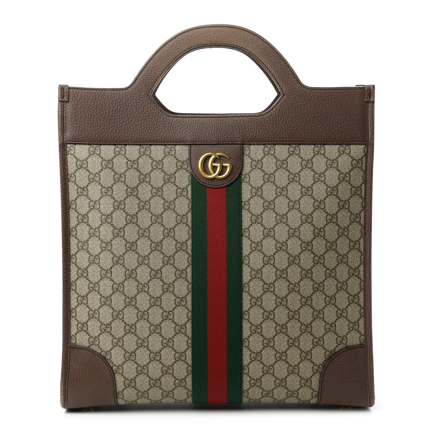 GG Supreme Monogram Textured Calfskin Web Medium Ophidia Slip Handle Tote Beige Ebony New Acero