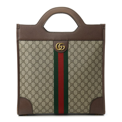 Gucci GG Supreme Monogram Textured Calfskin Web Medium Ophidia Slip Handle Tote Beige Ebony New Acero 1 of 12