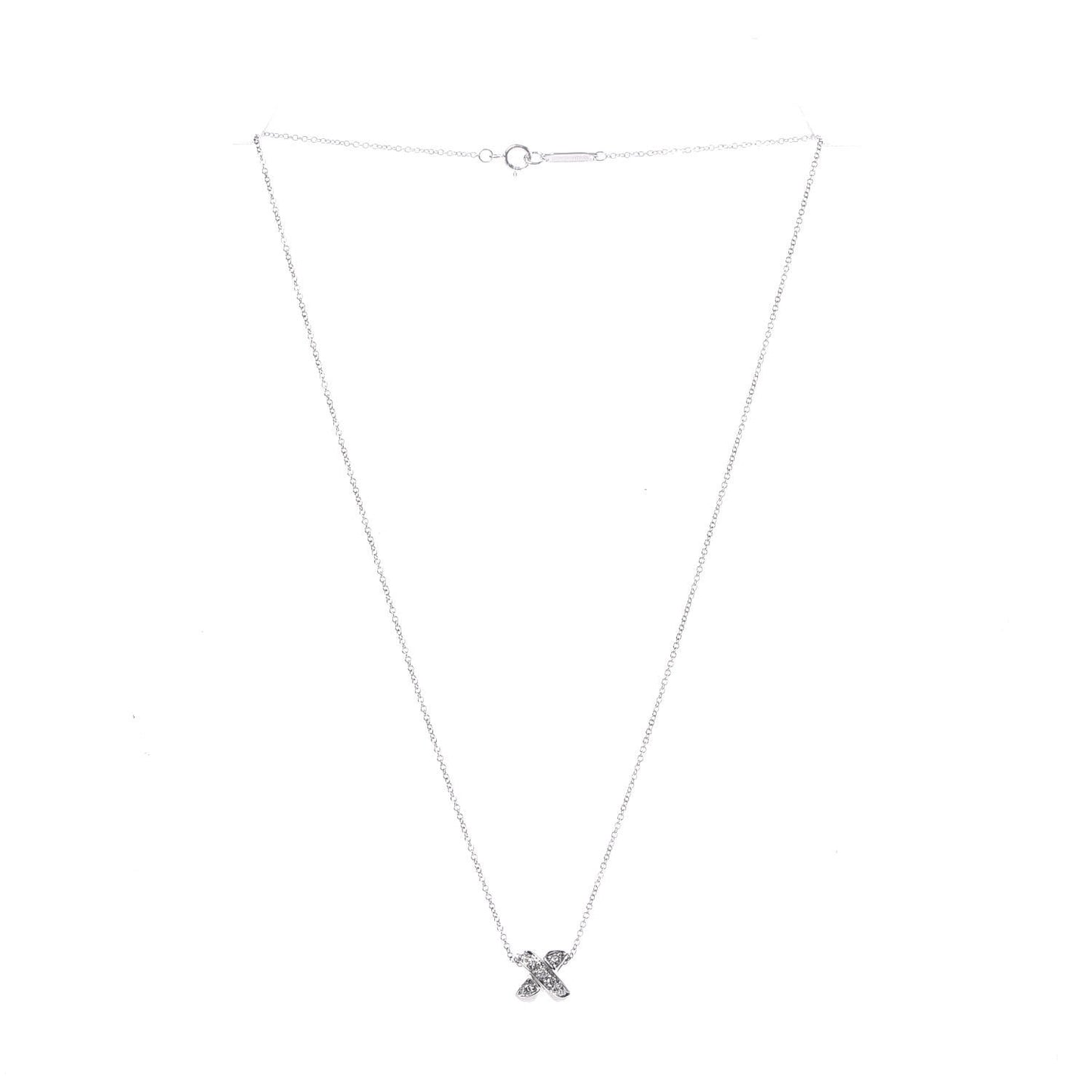 18K White Gold Diamond 9mm X Pendant Necklace