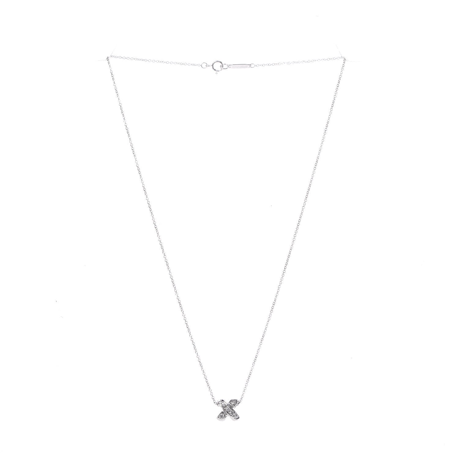 Tiffany 18K White Gold Diamond 9mm X Pendant Necklace 3 of 6