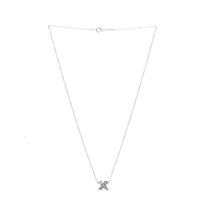 Tiffany 18K White Gold Diamond 9mm X Pendant Necklace 3 of 6